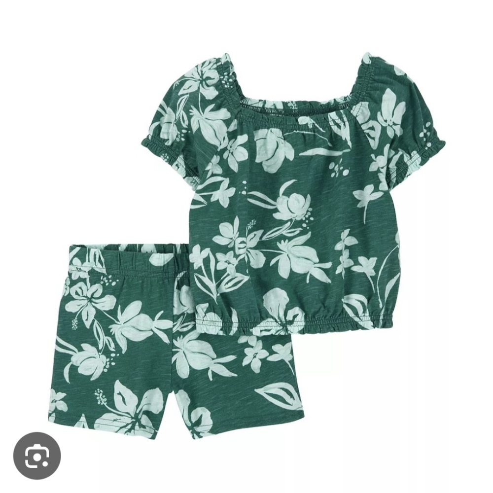 Carter's Dark Green Floral Off-Shoulder Crop Top Set